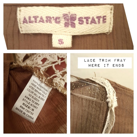 🔥Altar'd State Tunic Lace Trim Top Bell sleeve - Picture 7 of 7